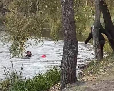 Девочка упала в озеро в Киеве, полицейские бросились на помощь: видео с места