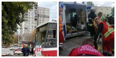 Трамвай наехал на пешехода в Харькове, фото с места: медики делают все возможное