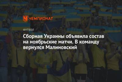 Сборная Украины объявила состав на ноябрьские матчи. В команду вернулся Малиновский