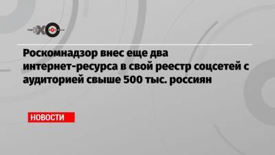 Роскомнадзор внес еще два интернет-ресурса в свой реестр соцсетей с аудиторией свыше 500 тыс. россиян