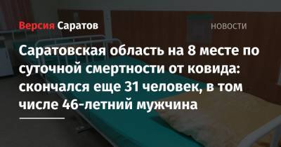 Саратовская область на 8 месте по суточной смертности от ковида: скончался еще 31 человек, в том числе 46-летний мужчина