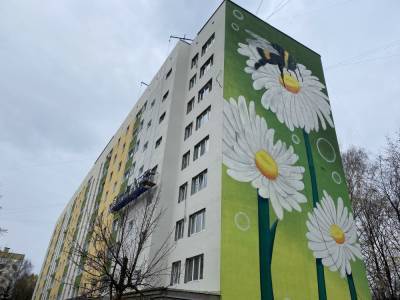 Сочно и по-летнему: новое яркое граффити украсило многоэтажку в Военном городке