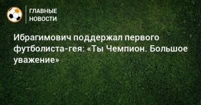 Ибрагимович поддержал первого футболиста-гея: «Ты Чемпион. Большое уважение»