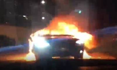 В Новой Москве автомобиль Tesla сына экс-депутата Госдумы врезался в столб и загорелся