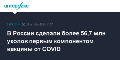 В России сделали более 56,7 млн уколов первым компонентом вакцины от COVID