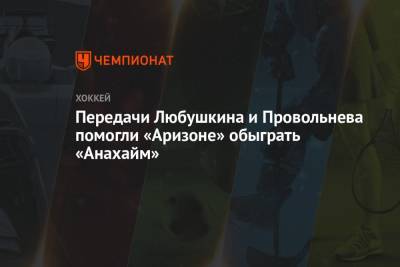 Передачи Любушкина и Провольнева помогли «Аризоне» обыграть «Анахайм»