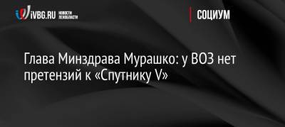 Глава Минздрава Мурашко: у ВОЗ нет претензий к «Спутнику V»