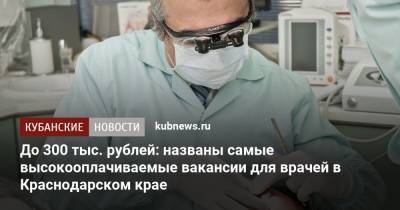 До 300 тыс. рублей: названы самые высокооплачиваемые вакансии для врачей в Краснодарском крае