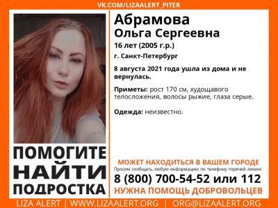 Элизабет Алерт - В Петербурге почти два месяца назад без вести пропала 16-летняя девушка - ivbg.ru - Украина - Санкт-Петербург - Петербург