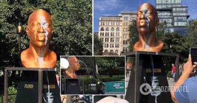 Статую Джорджа Флойда в США облили краской – вандал попал на видео