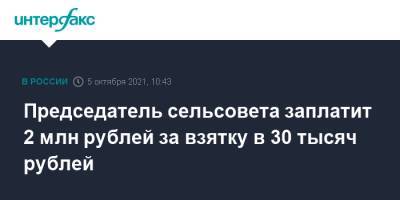 Председатель сельсовета заплатит 2 млн рублей за взятку в 30 тысяч рублей