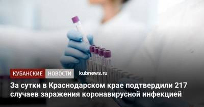 За сутки в Краснодарском крае подтвердили 217 случаев заражения коронавирусной инфекцией