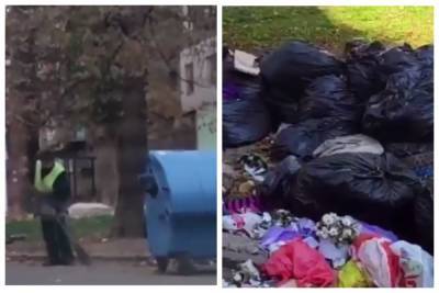 "Один отдувается за всех": несчастного дворника пригнали разгребать горы мусора в Одессе, кадры