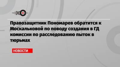 Правозащитник Пономарев обратится к Москальковой по поводу создания в ГД комиссии по расследованию пыток в тюрьмах