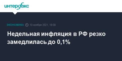 Недельная инфляция в РФ резко замедлилась до 0,1%