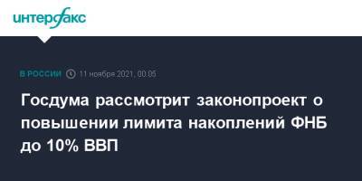 Госдума рассмотрит законопроект о повышении лимита накоплений ФНБ до 10% ВВП - interfax.ru - Москва