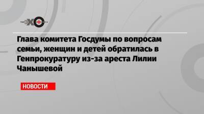 Глава комитета Госдумы по вопросам семьи, женщин и детей обратилась в Генпрокуратуру из-за ареста Лилии Чанышевой
