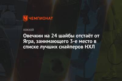 Овечкин на 24 шайбы отстаёт от Ягра, занимающего 3-е место в списке лучших снайперов НХЛ