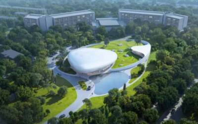 В Китае идет строительство футуристического центра, напоминающего «облако, плывущее в лесу»