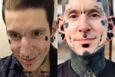 Мужчина с полностью татуированным телом показал свое фото 10-летней давности