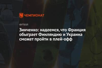 Зинченко: надеемся, что Франция обыграет Финляндию и Украина сможет пройти в плей-офф