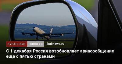 С 1 декабря Россия возобновляет авиасообщение еще с пятью странами