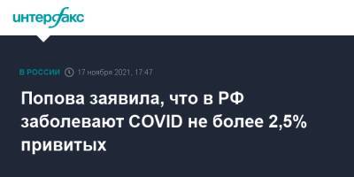 Попова заявила, что повторно в РФ заболевают COVID не более 2,5% привитых