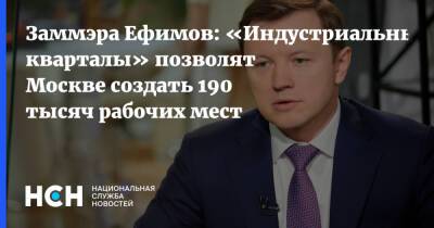 Заммэра Ефимов: «Индустриальные кварталы» позволят Москве создать 190 тысяч рабочих мест