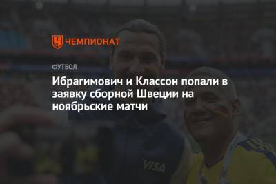 Ибрагимович и Классон попали в заявку сборной Швеции на ноябрьские матчи