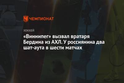 «Виннипег» вызвал вратаря Бердина из АХЛ. У россиянина два шат-аута в шести матчах
