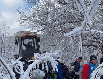 Снег не помешал волонтерам найти мусор на берегу реки Еланьки