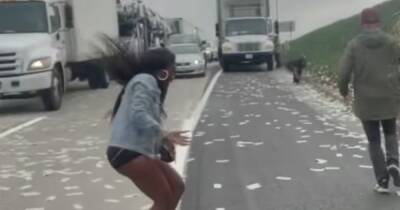 В Калифорнии трассу возле Сан-Диего засыпало долларами (видео)