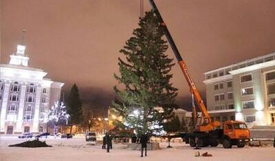 В Уфе на Советской площади установили новогоднюю елку