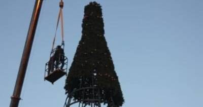 В Душанбе на главной площади устанавливают новогоднюю елку