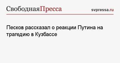 Песков рассказал о реакции Путина на трагедию в Кузбассе