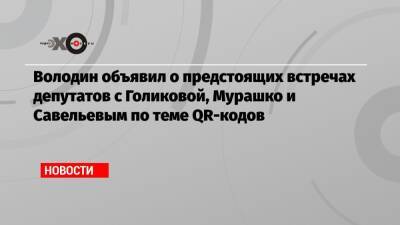 Володин объявил о предстоящих встречах депутатов с Голиковой, Мурашко и Савельевым по теме QR-кодов