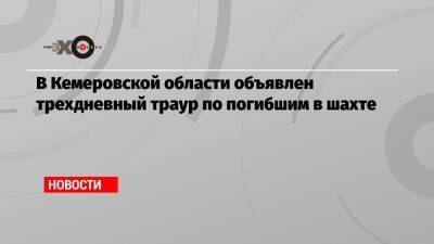 В Кемеровской области объявлен трехдневный траур по погибшим в шахте