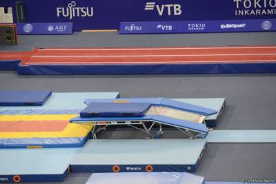 Российские гимнасты заняли все призовые места на Всемирных соревнованиях среди возрастных групп в Баку в программе прыжков на двойном мини-батуте