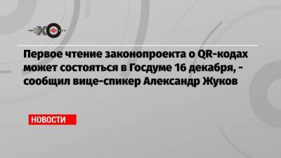 Первое чтение законопроекта о QR-кодах может состояться в Госдуме 16 декабря, — сообщил вице-спикер Александр Жуков