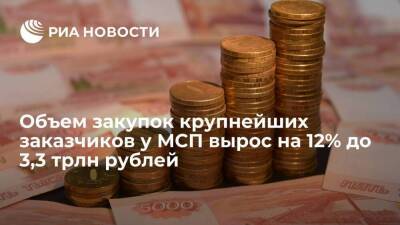 Объем закупок крупнейших заказчиков у МСП вырос на 12% до 3,3 трлн рублей