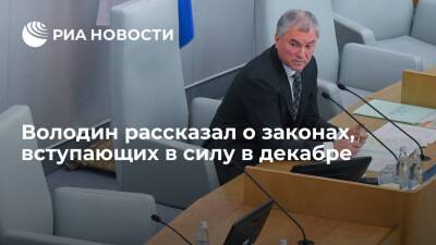 Спикер Госдумы Вячеслав Володин рассказал о законах, которые вступят в силу в декабре