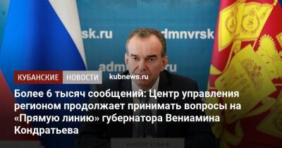 Более 6 тысяч сообщений: Центр управления регионом продолжает принимать вопросы на «Прямую линию» губернатора Вениамина Кондратьева
