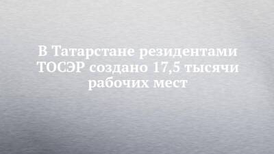 В Татарстане резидентами ТОСЭР создано 17,5 тысячи рабочих мест