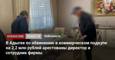 В Адыгее по обвинению в коммерческом подкупе на 2,2 млн рублей арестованы директор и сотрудник фирмы