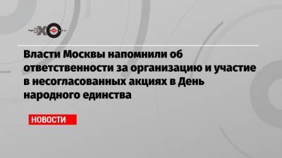 Власти Москвы напомнили об ответственности за организацию и участие в несогласованных акциях в День народного единства