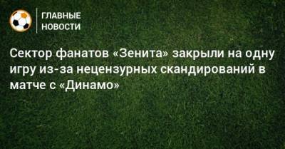 Сектор фанатов «Зенита» закрыли на одну игру из-за нецензурных скандирований в матче с «Динамо»