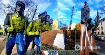 Вандалы в Кракове разрисовали синей и желтой красками памятник Пилсудскому: в полиции заговорили о провокации. Фото