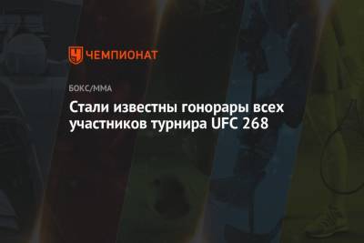 Стали известны гонорары всех участников турнира UFC 268