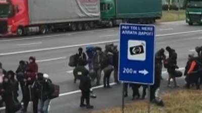 Колонна мигрантов на трассе в Белоруссии попала на видео