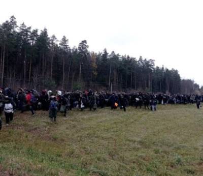 Огромная колонна мигрантов движется к белорусско-польской границе (видео)